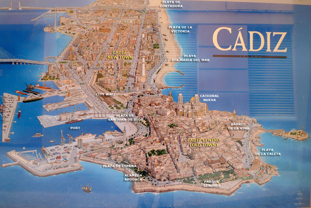 Cadiz 3-D Map, Andalusia, Spain